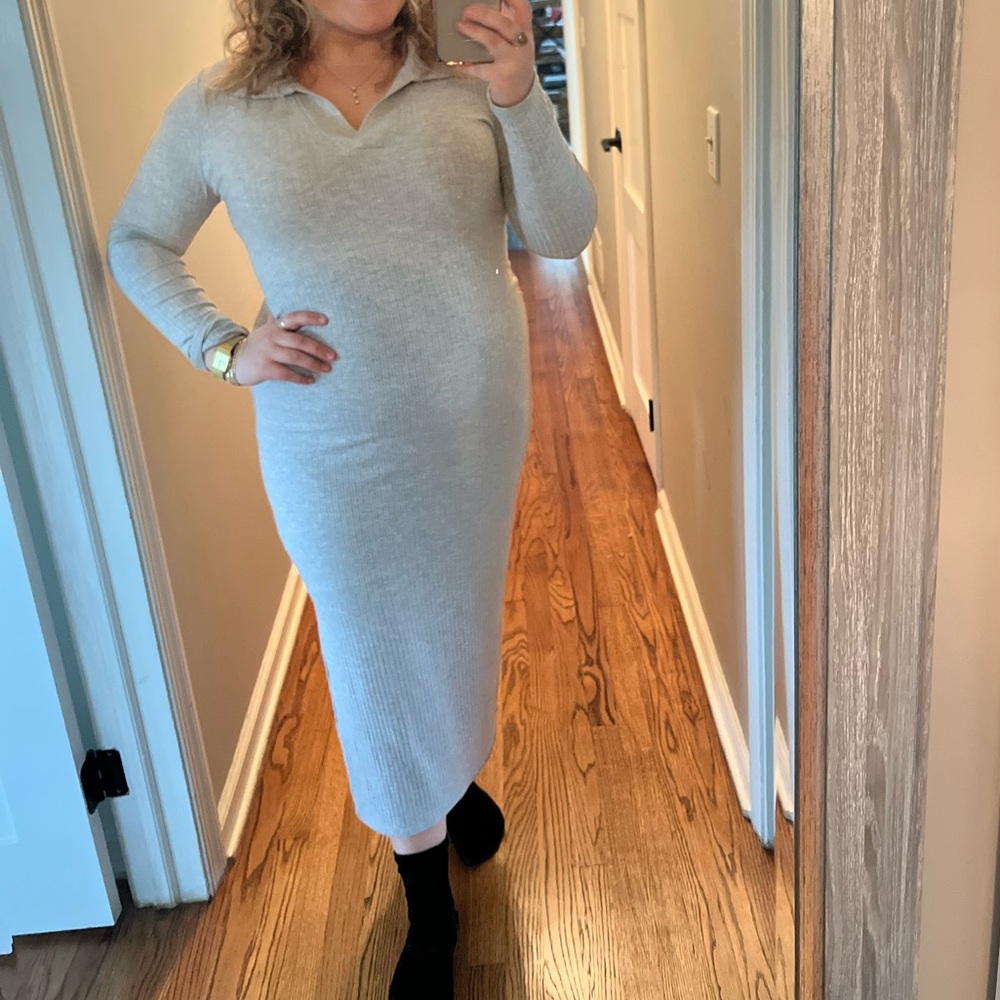 Topshop Light Gray Long Sleeve Knit Dress
